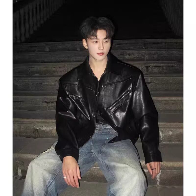 美式短款正肩皮衣外套男小众高级感复古痞帅机车夹克PY805P70,男装皮衣,星座1013-2