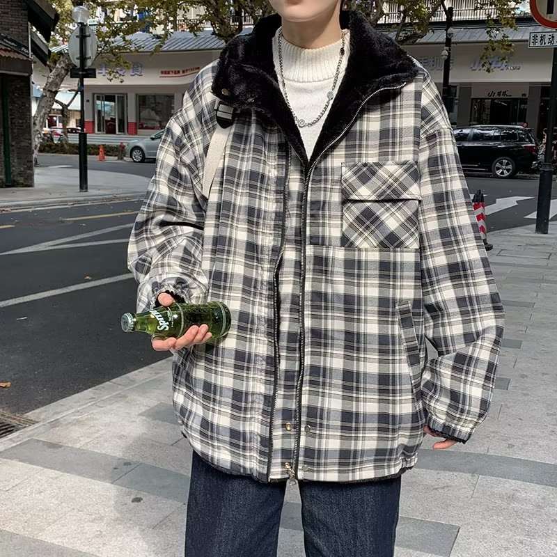 冬季青少年港风男士棉衣外套宽松休闲羊羔绒两面穿棉服 M821图片
