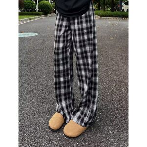 黑白格子裤男夏季宽松休闲裤男生直筒长裤男士格子裤子男K8075P40图片