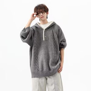 麻花套头连帽毛衣男秋冬宽松慵懒风情侣百搭加厚外套女M5836P80图片
