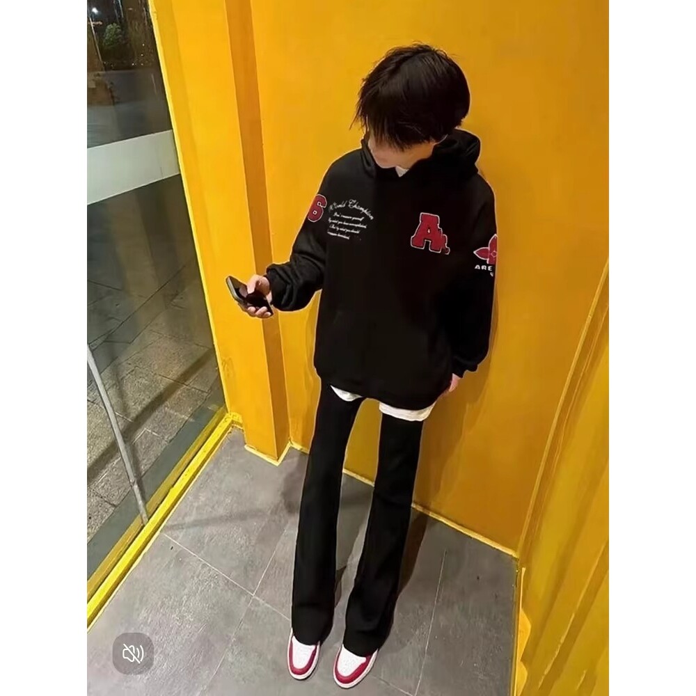 潮AR刺绣卫衣灰白重磅银狐绒立挺美式连帽宽松上衣男女W307P45,男装卫衣,星座1013-2