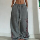 松弛感美式烫钻宽松爵士裤阔腿裤休闲运动卫裤jazz拖地裤K8104P48，女装休闲裤，星座1013-2