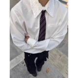 春秋简约衣领提花白色衬衫男女高级小众休闲内搭长袖衬衣C483P35，男装衬衫，星座1013-2