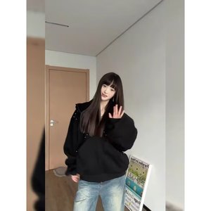 开衫连帽卫衣女春秋薄款美式复古小众设计感原创拉链外套W51P60,女装卫衣/绒衫,星座1013-2