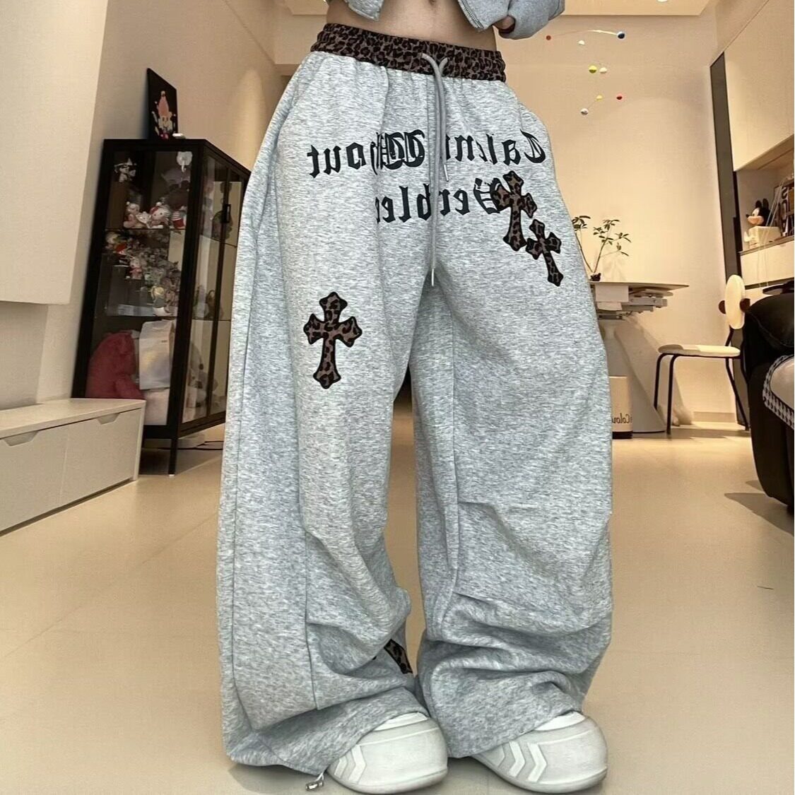 美式复古休闲裤女春秋季款宽松显瘦百搭直筒阔腿运动裤潮K8116P48，男装休闲裤，星座1013-2