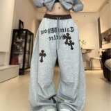 美式复古休闲裤女春秋季款宽松显瘦百搭直筒阔腿运动裤潮K8116P48，男装休闲裤，星座1013-2