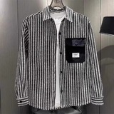 花衬衫纯棉条纹长袖男士春秋季轻熟风衬衫式痞帅翻领外套C462P50，男装衬衫，星座1013-2