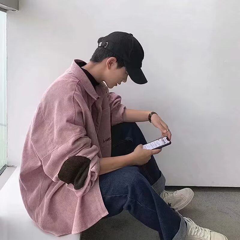 灯芯绒气质男ins青春流行时尚秋长袖原宿修身潮纯色衬衫CS21P40，男装衬衫，星座1013-2