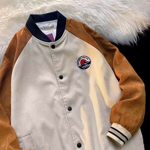 美式复古棒球服外套宽松灯芯绒双层百搭休闲情侣夹克上衣JK97P35图片