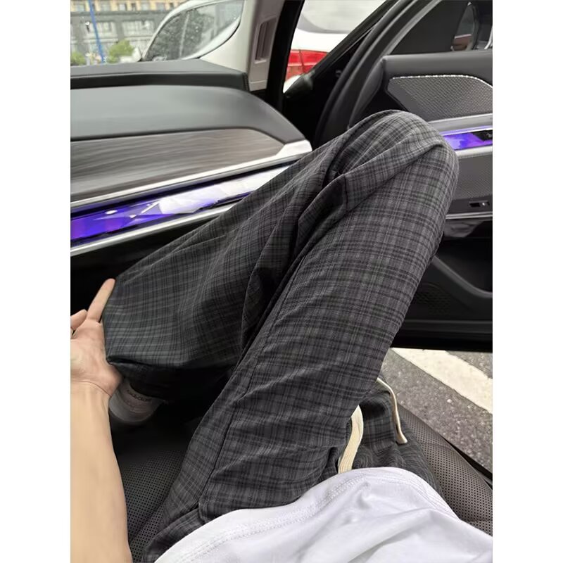港风格纹高腰休闲裤夏季宽松阔腿休闲百搭直筒长裤潮K8042P40，男装休闲裤，星座1013-2