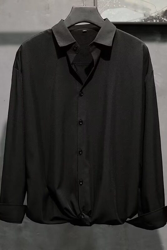 衬衫男长袖高级感痞帅韩版潮流休闲寸衫春夏港风垂感衬衣C413P38图片