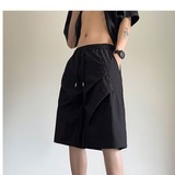 冰丝速干短裤男夏季薄款褶皱运动裤子美式潮牌宽松凉感休闲五分裤，男装休闲裤，星座1013-2