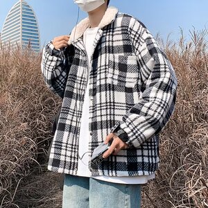 冬季青少年港风男士棉衣外套宽松休闲羊羔绒格子棉服 M820图片