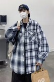 春秋街头拼接长袖格子衬衫男设计感小众毛边潮牌情侣衬衣CS39P45，男装衬衫，星座1013-2