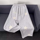 秋冬星星印花休闲裤女美式复古高街设计感百搭直筒阔腿裤K8085P55，女装休闲裤，星座1013-2