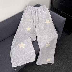 秋冬星星印花休闲裤女美式复古高街设计感百搭直筒阔腿裤K8085P55，女装休闲裤，星座1013-2