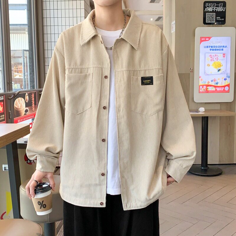 灯芯绒衬衫式外套男春秋港风宽松痞帅长袖衬衣男生上衣服C491P40图片