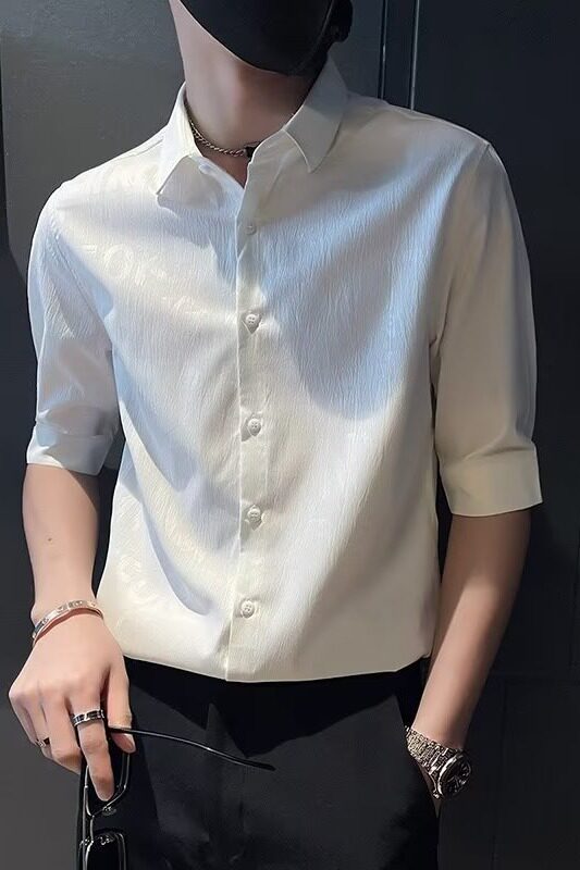 高级感衬衫男士短袖夏季半袖衬衣潮流痞帅男装五分袖寸衫C414P40,男装衬衫,星座1013-2
