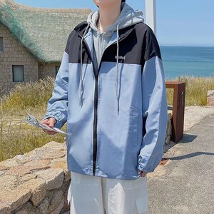 百搭连帽外套男士青少年秋款休闲港风假两件上衣宽松夹克JK214P48图片