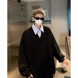 假两件衬衫领卫衣男春秋高级感翻领宽松重磅长袖上衣内搭W290P45，男装卫衣，星座1013-2