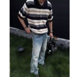 镂空条纹设计感针织短袖开衫男女夏季新贵老钱风正肩上衣T635P48，男装针织衫/毛衣，星座1013-2