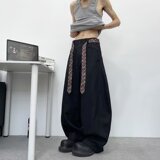 复古高级感休闲弯刀裤西裤女小众设计感百搭垂感阔腿裤XK332P50，男装休闲裤，星座1013-2