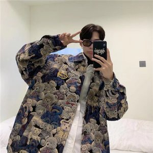 春季青少年男士港风外套修身夹克学生百搭小熊卡通个性 JK137P55图片
