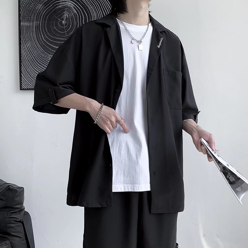 夏款男士青少年港风运动套装短袖衬衫短裤休闲时尚两件套A52P55,男装休闲套装,星座1013-2