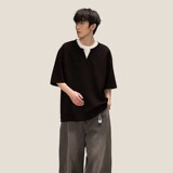 潮牌假两件短袖男夏季设计感V领T恤高街青少年宽松半袖衫T103P40，男装T恤，星座1013-2