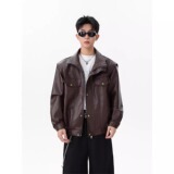 高街机车服皮夹克外套男宽松休闲防风痞帅短款立领pu皮衣PY804P65，男装皮衣，星座1013-2