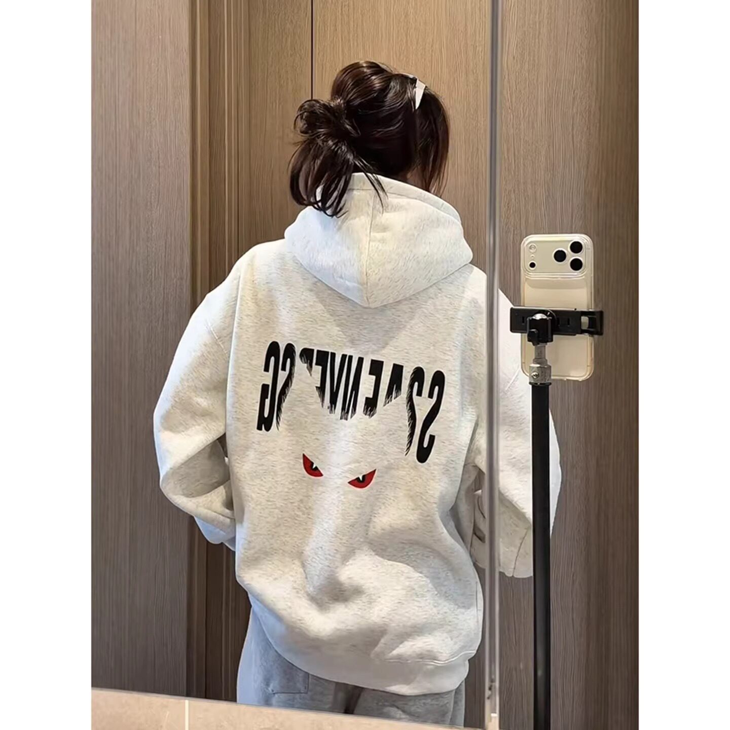 恶魔之眼白花灰排扣连帽卫衣男女秋冬520g重磅硬挺外套W318P48,男装卫衣,星座1013-2