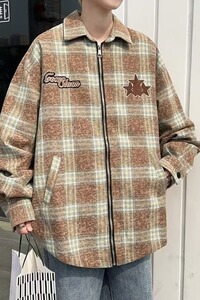 流行文艺美式高街刺绣格子外套男春秋气质ins潮流百搭JK901P58图片