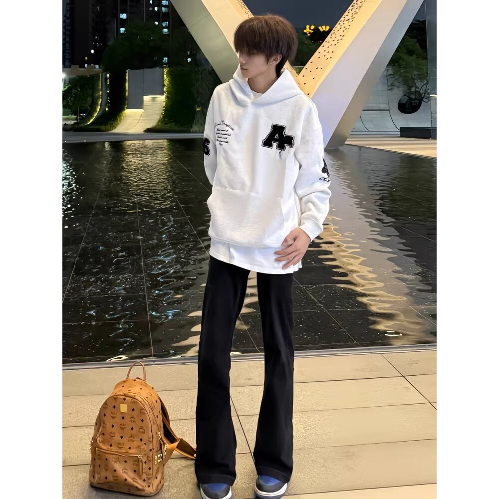 潮AR刺绣卫衣灰白重磅银狐绒立挺美式连帽宽松上衣男女W307P45图片