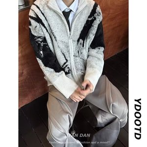 荆棘刺绣渐变毛衣开衫外套秋冬男潮牌慵懒风拉链针织衫W337P65图片