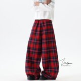 风格纹休闲裤男女同款美式复古街头运动直筒垂感阔腿长裤8118P50，男装休闲裤，星座1013-2