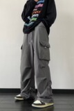 工装裤女春秋2024新款降落伞休闲阔腿高腰显瘦美式运动裤K978P60，女装休闲裤，星座1013-2