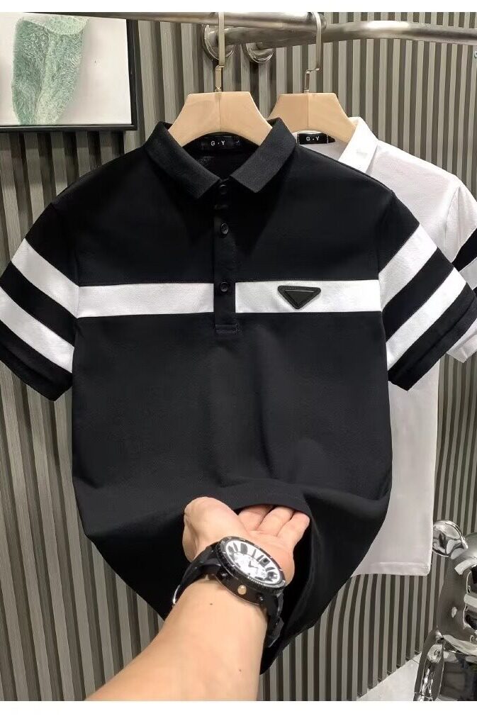 短袖t恤polo衫男士夏季英文潮牌潮流痞帅网红翻领半截袖T337P35图片