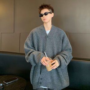 2024潮复古开衫道袍毛衣男秋冬季风慵懒设计感针织外套M5723P58图片