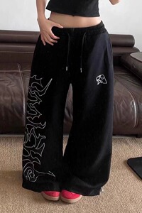 运动裤女美式高街辣妹秋冬宽松爵士舞显瘦高腰街舞卫裤子K8091P50图片