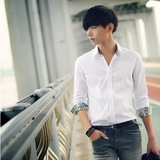 夏季短袖豹纹衬衫男学生休闲韩版修身男士七分袖衬衣潮C07P10，男装衬衫，星座1013-2