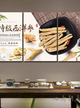 西洋参人参灵芝图片中药材海报挂图中草药功效广告贴画药房挂画
