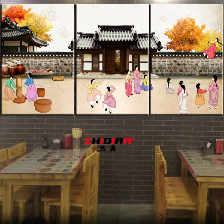 韩国料理装饰画韩餐厅饭店挂画烤肉拌饭冷面年糕韩式美食壁画无框图片