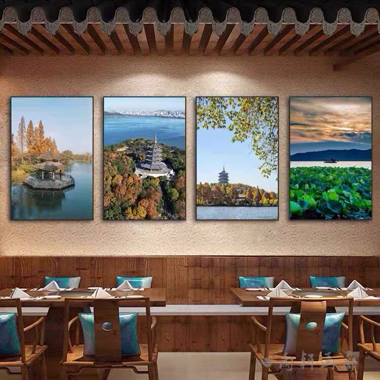 杭州西湖雷峰塔风景装饰画湖面荷花白堤挂画饭店包间民宿酒店壁画