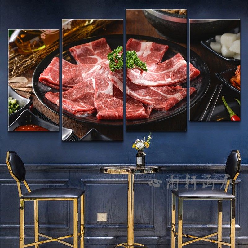 韩国烤肉料理店装饰画韩式自助餐厅火锅店墙面挂画烧烤食物图壁画