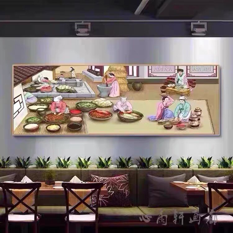 韩式挂画人物朝鲜族墙壁民俗文化料理韩国饭店装饰画餐厅画烤肉店