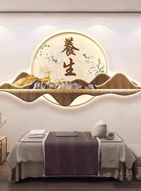 中医馆装饰画美容院理疗店挂画艾灸采耳推拿按摩背部养生壁画灯