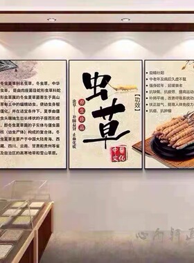 中药材挂画装饰画滋补品海报冬虫夏草人参鹿茸当归贴画宣传画