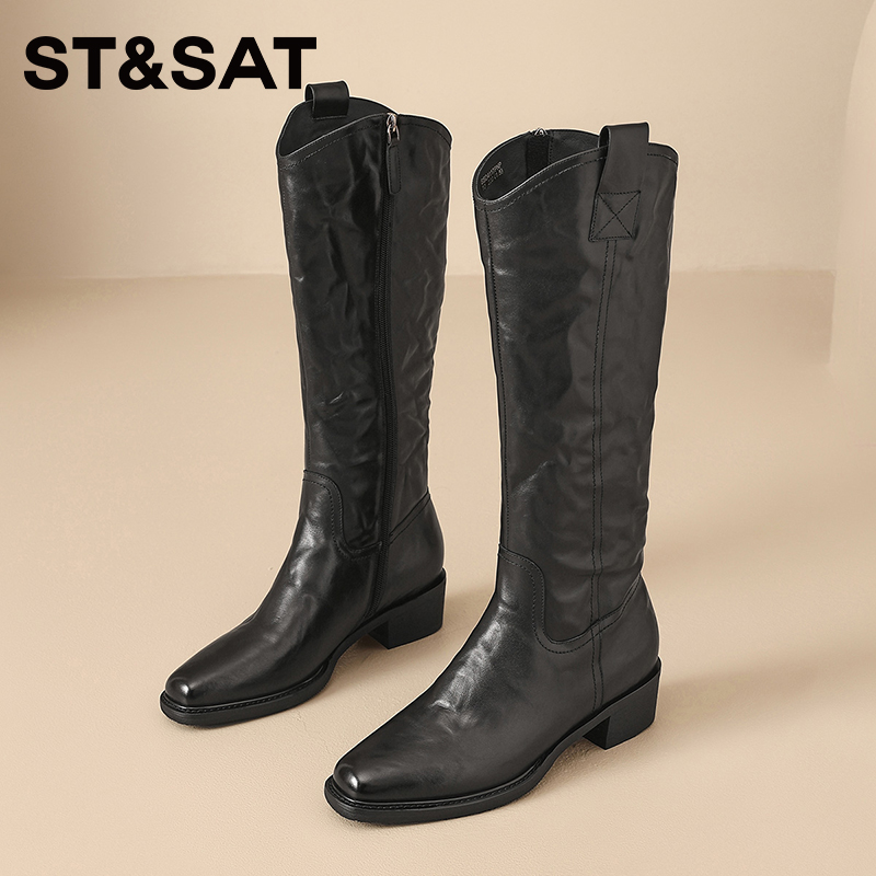 星期六长筒靴时尚增高复古骑士靴