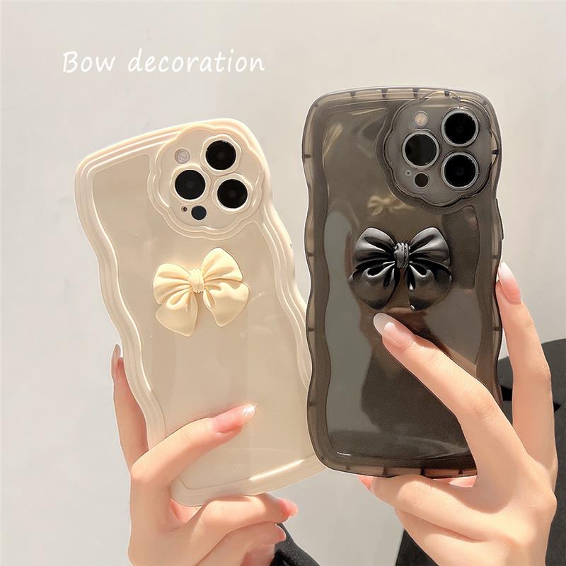 波浪蝴蝶结适用iPhone13promax苹果手机壳12立体11女xr硅胶14软套