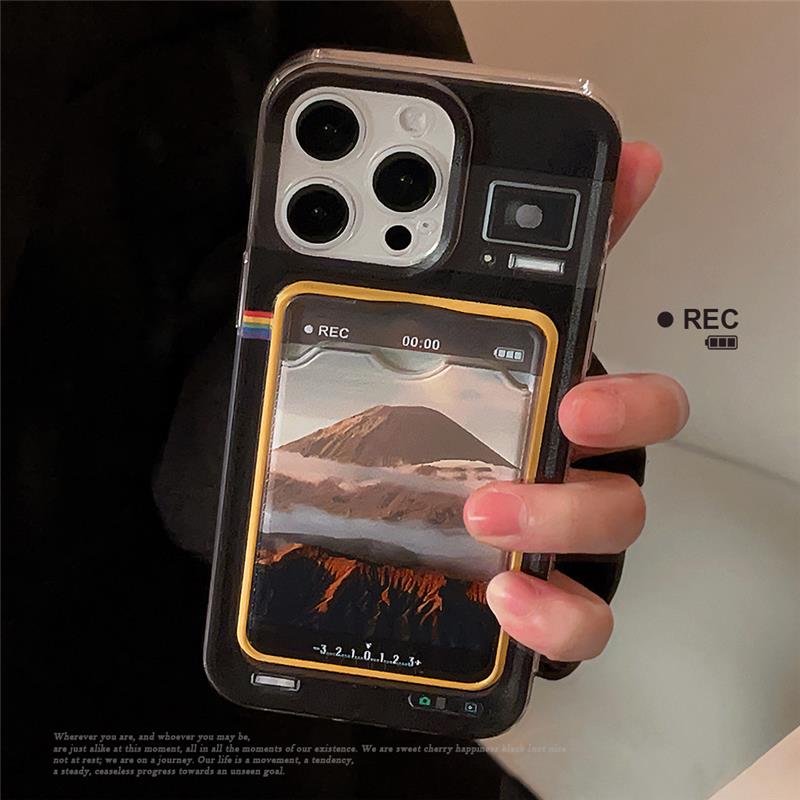 ins拍立得卡包适用iphone14手机壳13苹果15pro max透11复古山脉12